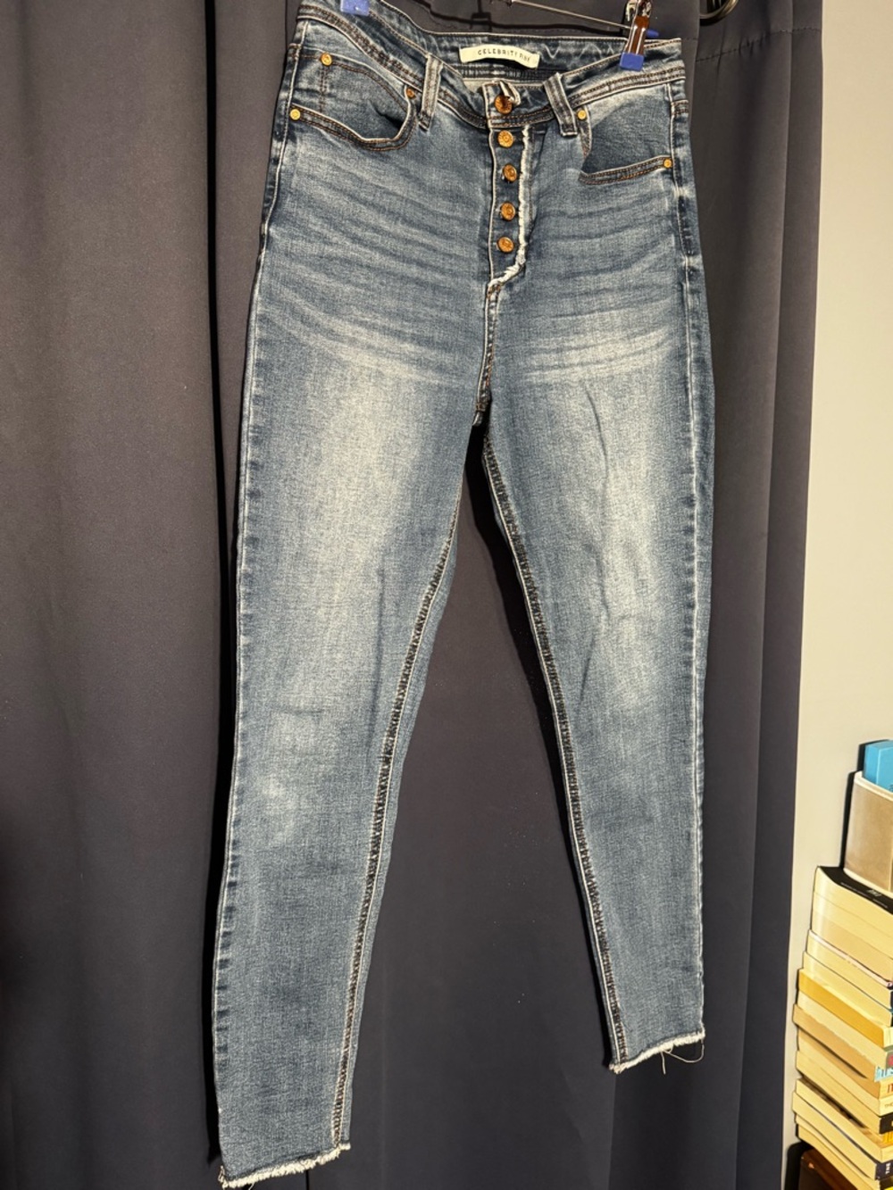 Celebrity Pink Women's Skinny Jeans in Washed Blue with Button-Fly
